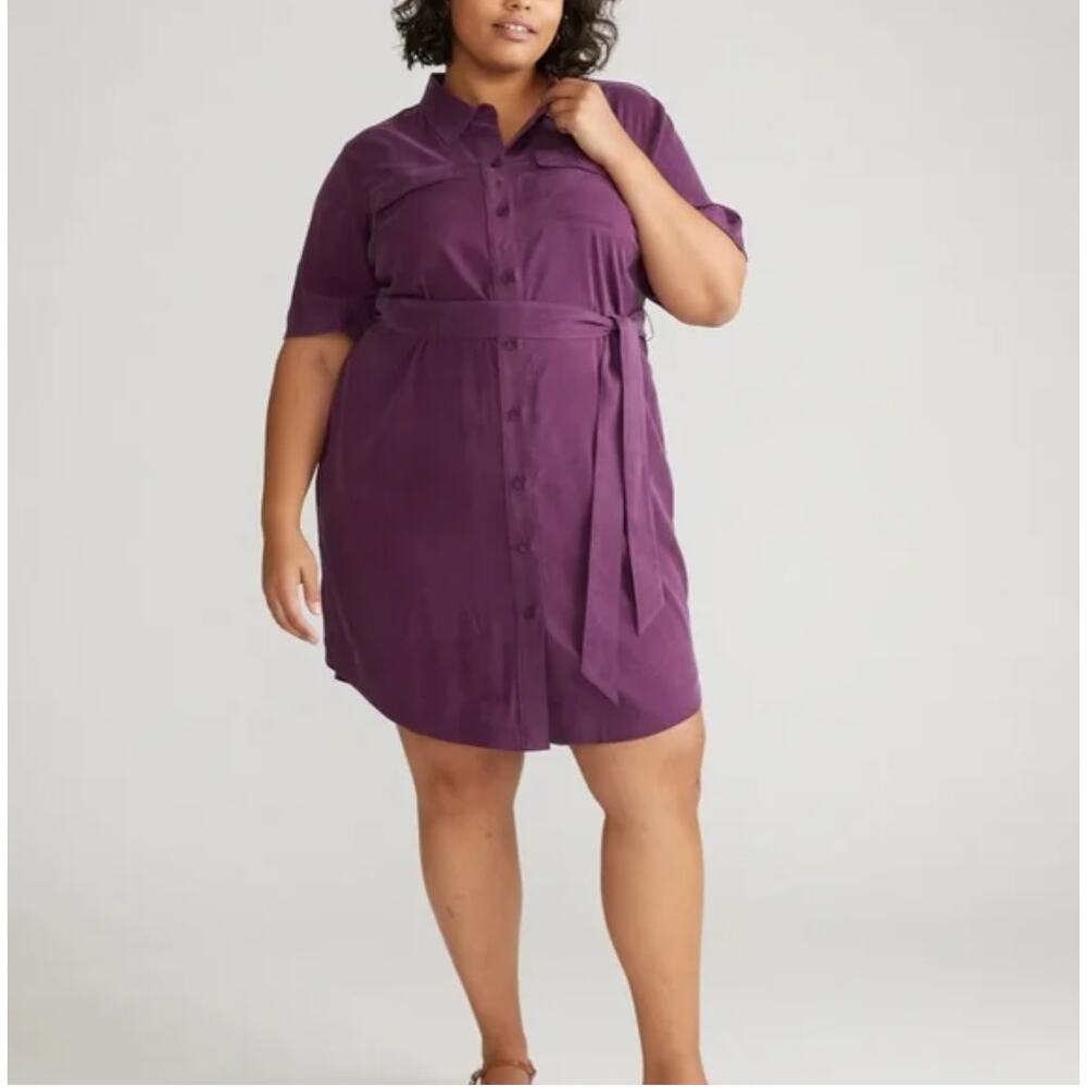 NWT‎ Universal Standard Sz 6X Cupro Belted Shirt Dress Purple